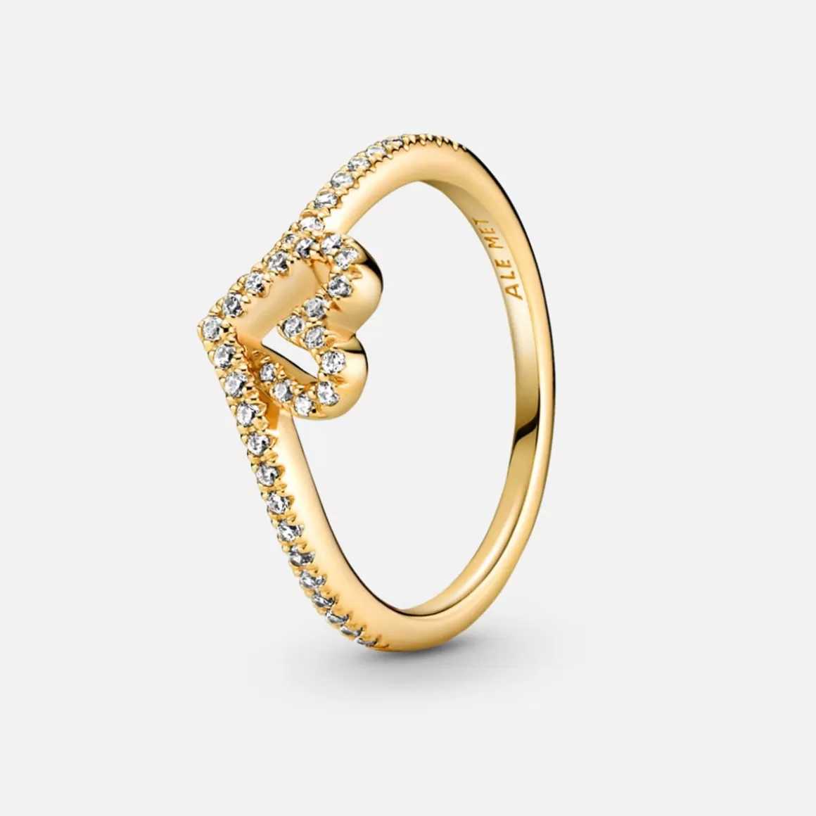 Pandora Anéis De Ouro-Anel de Ouro Chevron Coração Vazado Brilhante