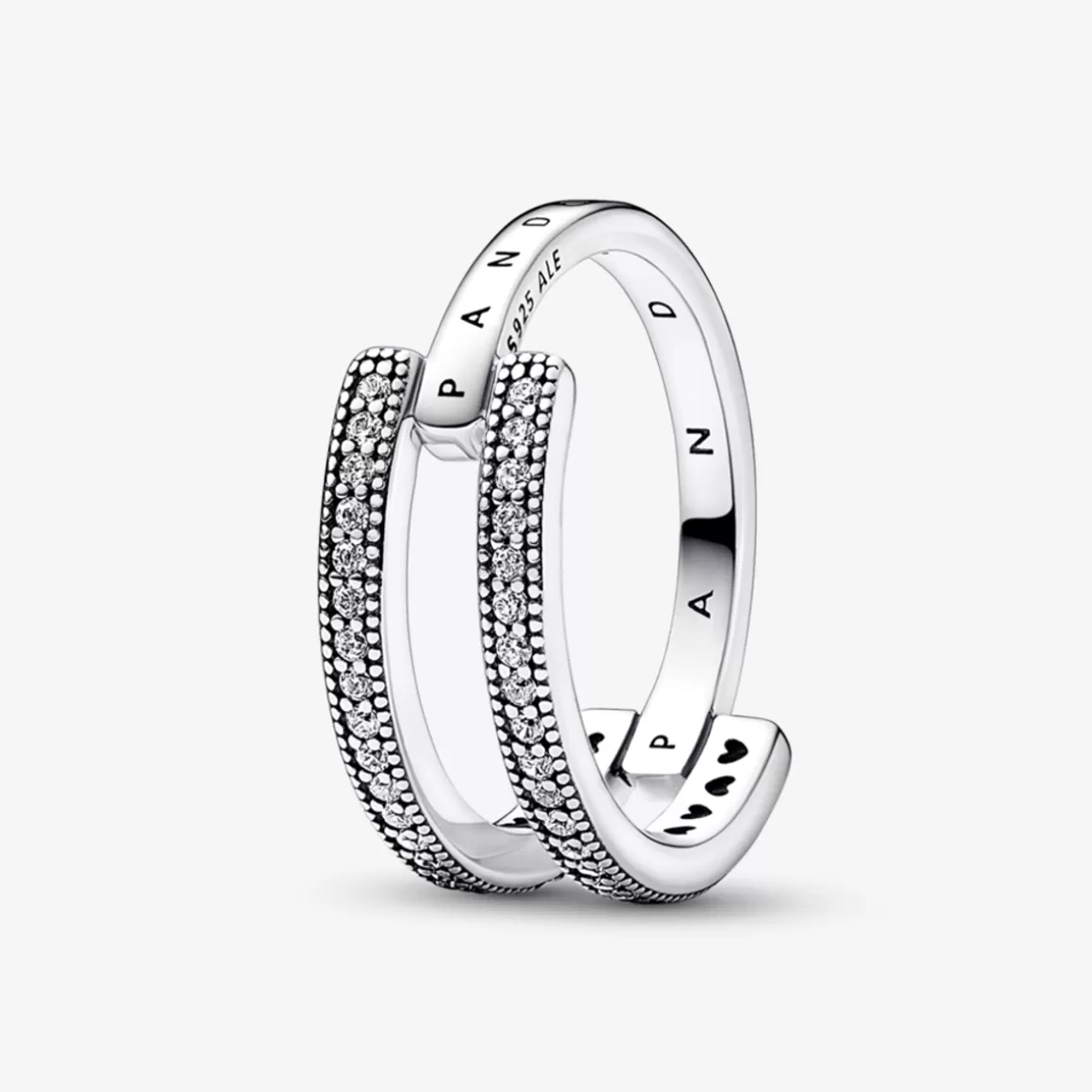 Pandora Anéis De Prata-Anel de Prata Aro Duplo Logo e Pavé