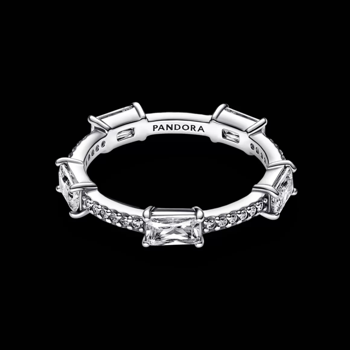 Pandora Anéis De Prata-Anel de Prata Cinco Pedras Retangulares Brilhantes