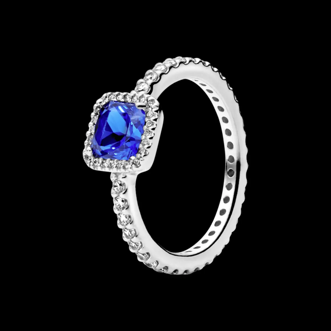 Pandora Anéis De Prata-Anel de Prata com Cristal Beleza Eterna Azul