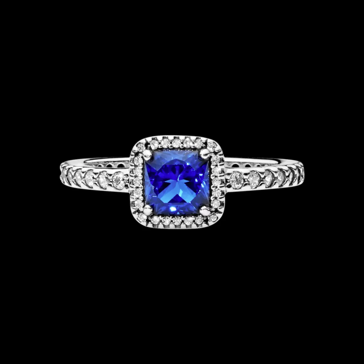Pandora Anéis De Prata-Anel de Prata com Cristal Beleza Eterna Azul