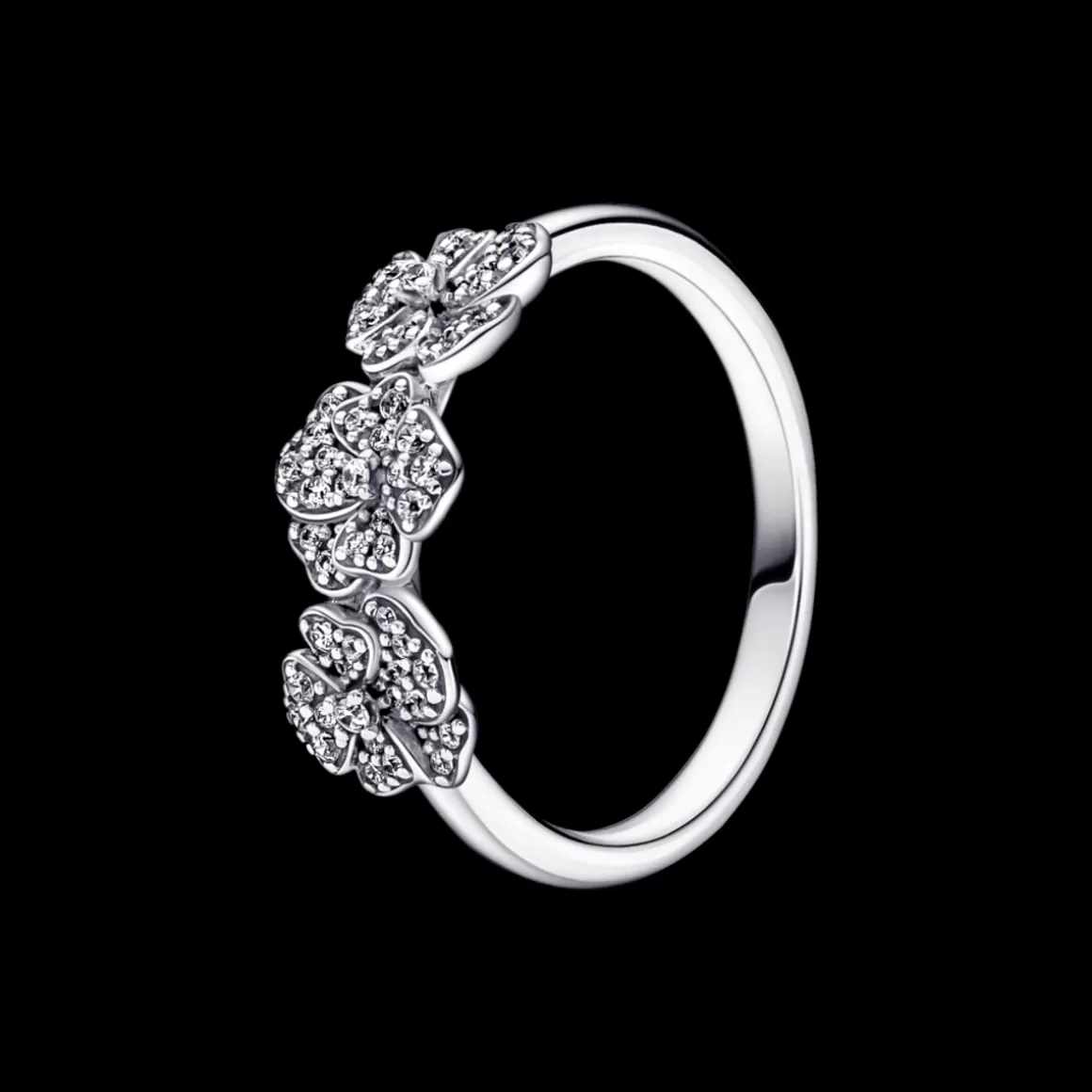 Pandora Anéis De Prata-Anel de Prata Flores Amor Perfeito em Pavé