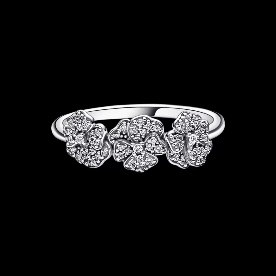 Pandora Anéis De Prata-Anel de Prata Flores Amor Perfeito em Pavé