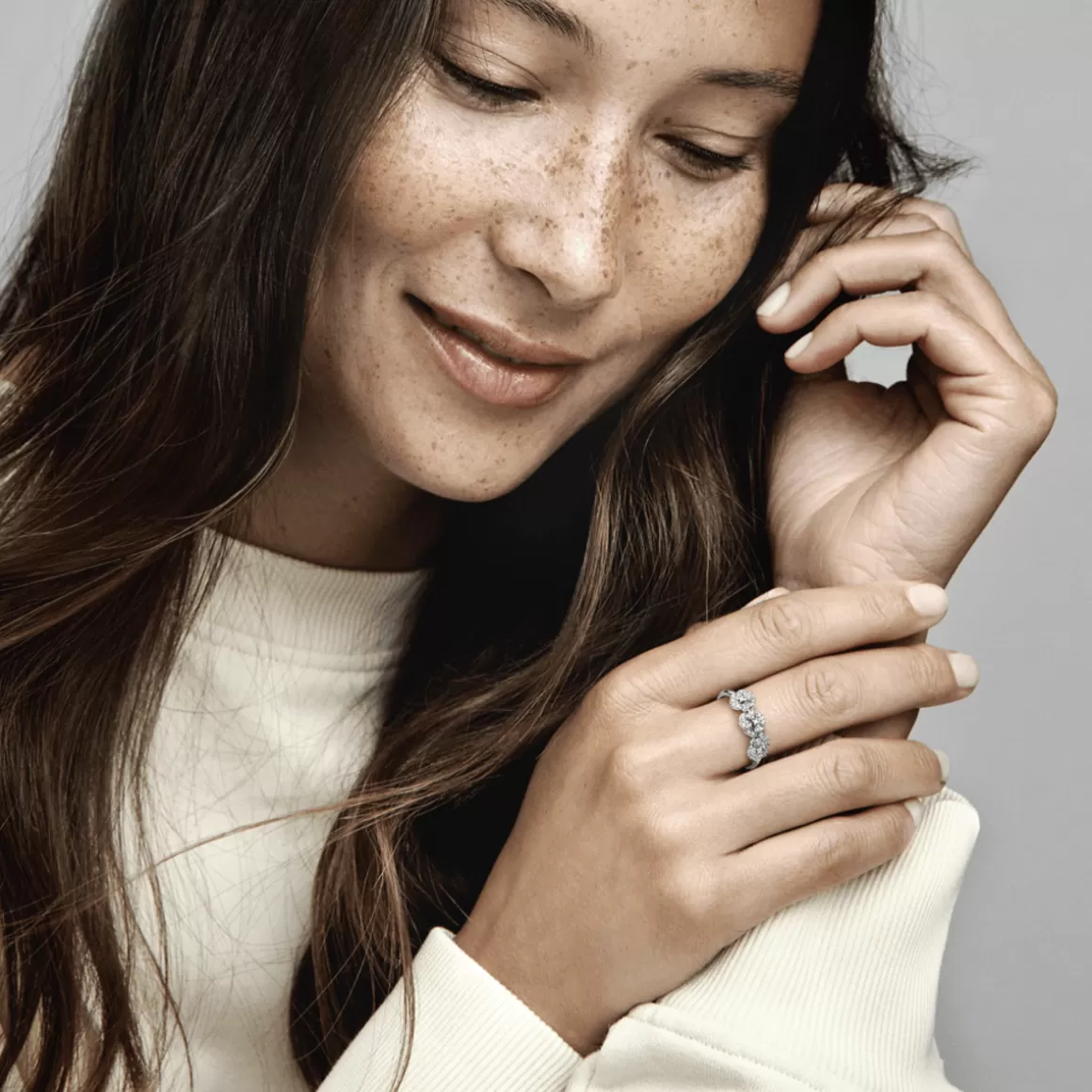 Pandora Anéis De Prata-Anel de Prata Flores Amor Perfeito em Pavé