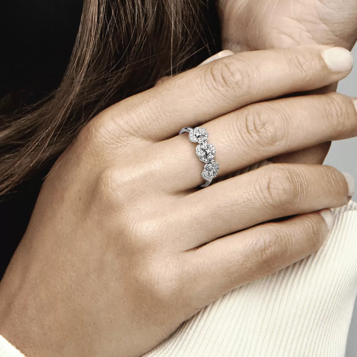 Pandora Anéis De Prata-Anel de Prata Flores Amor Perfeito em Pavé