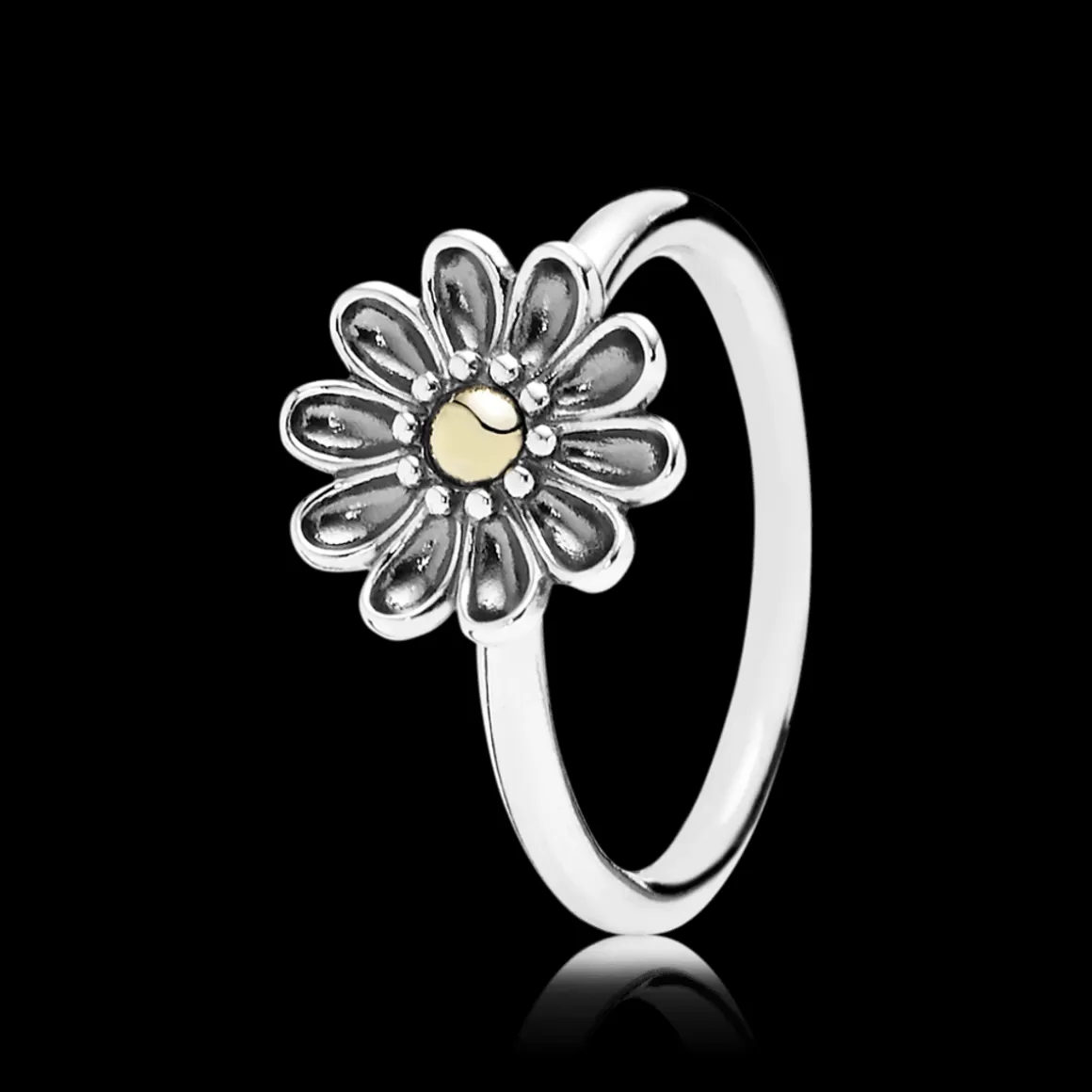 Pandora Anéis Dois Tons-Anel Flor De Gerbera Com Ouro 14k