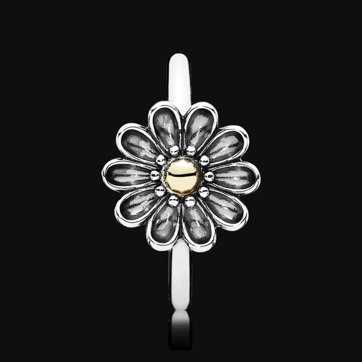 Pandora Anéis Dois Tons-Anel Flor De Gerbera Com Ouro 14k