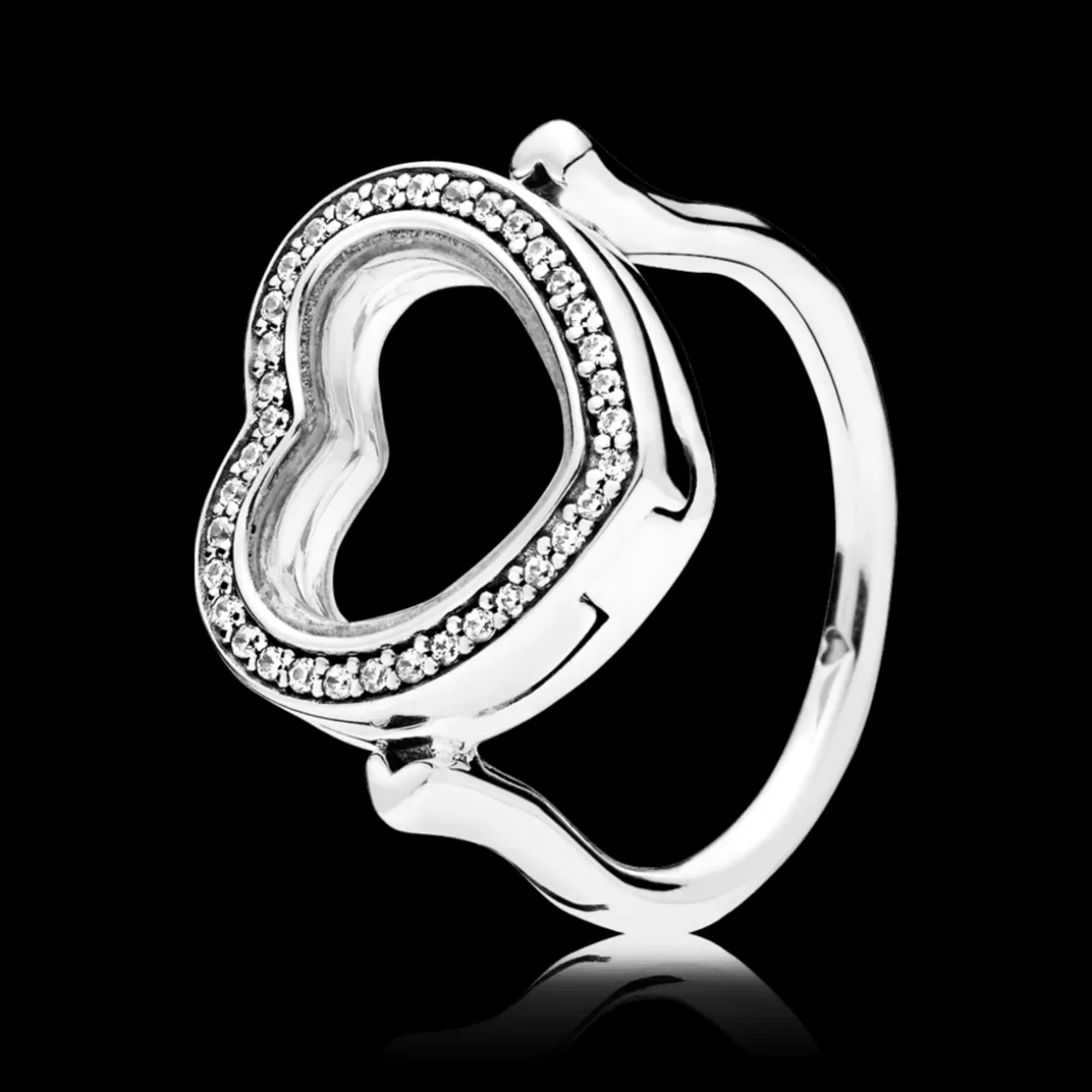 Pandora Anéis De Prata-Anel Floating Locket Brilhante Coracao