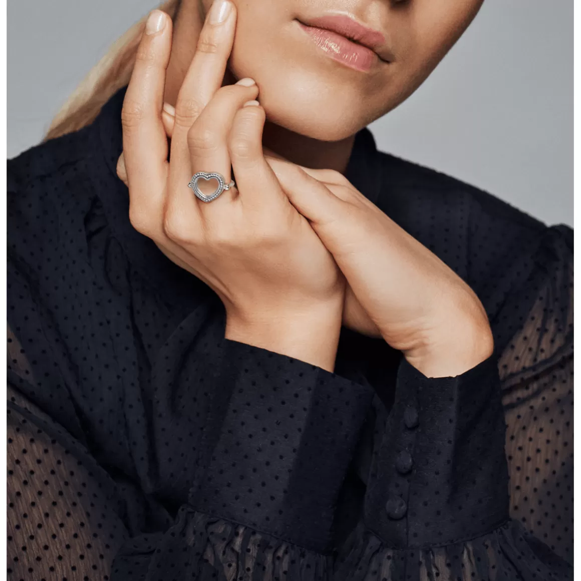 Pandora Anéis De Prata-Anel Floating Locket Brilhante Coracao