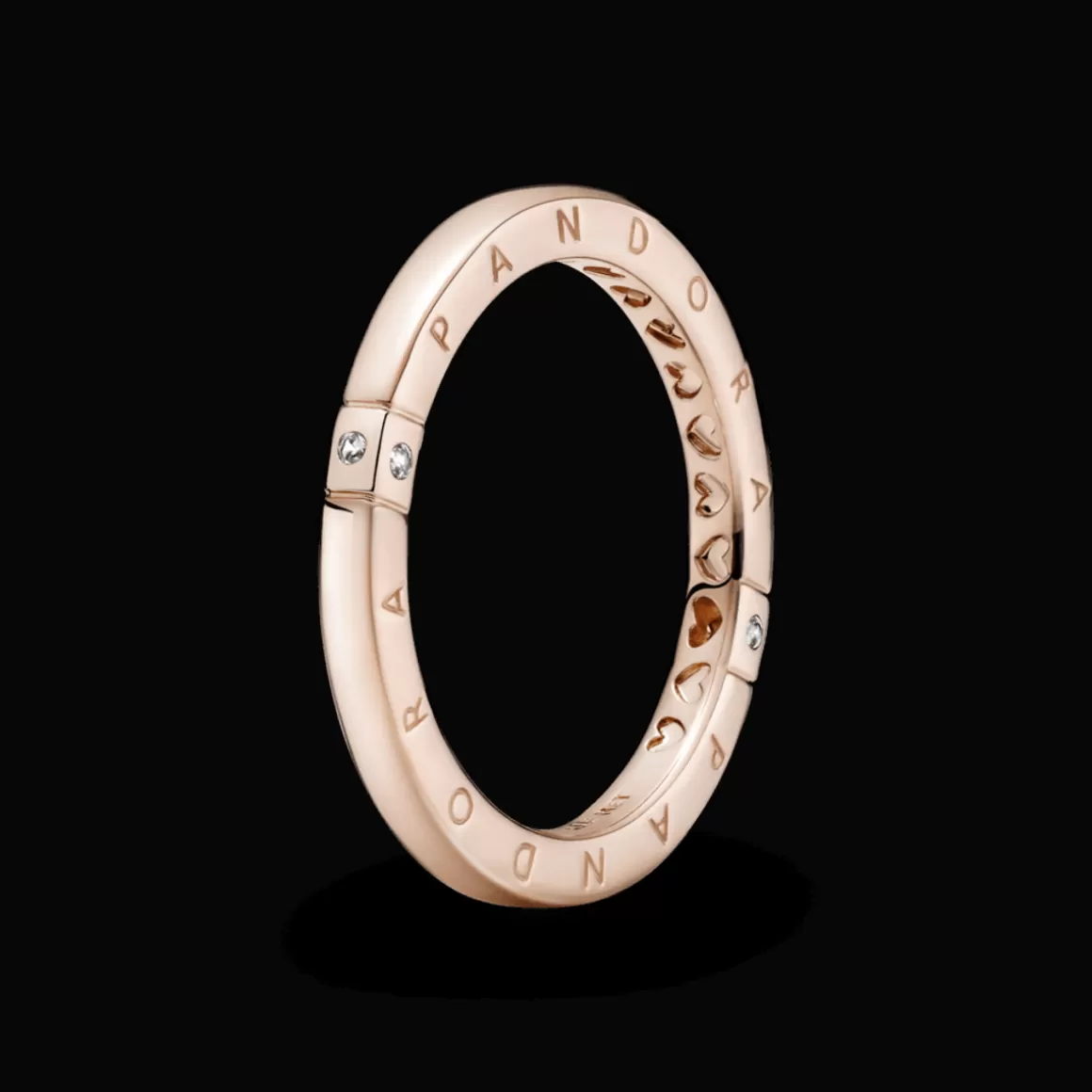 Pandora Anéis Em Ouro Rosé-Anel Signature E Coracoes Em Ouro Rose