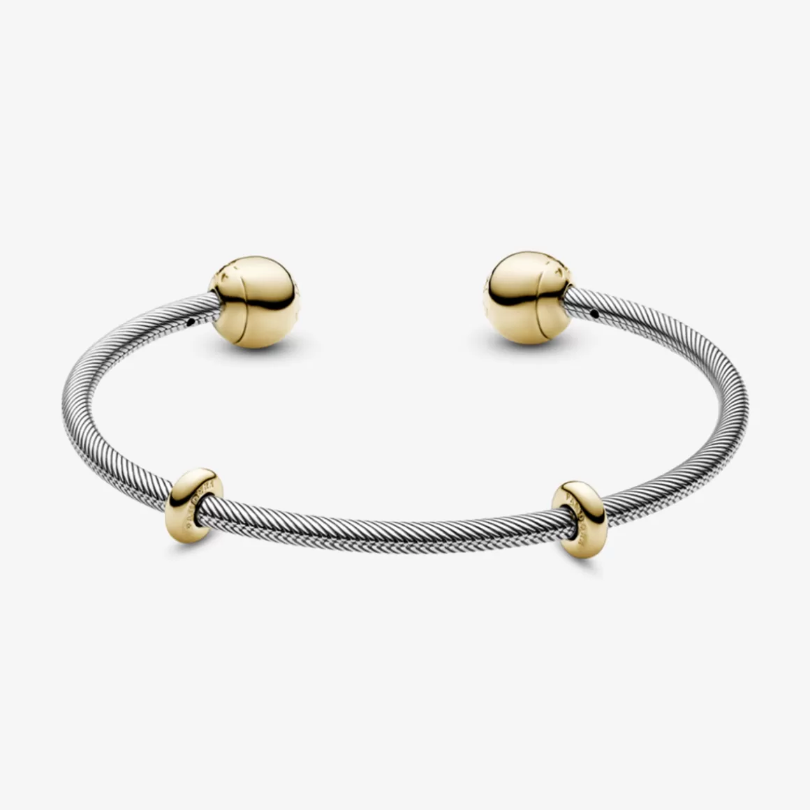 Pandora Braceletes Rígidos Dois Tons-Bracele Evolution Em Ouro 14k