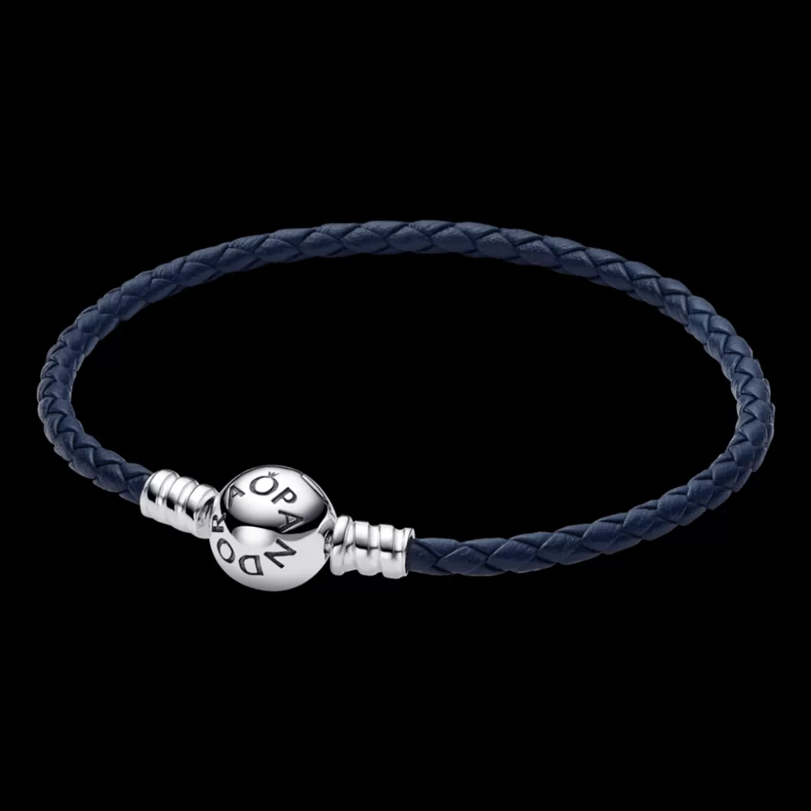 Pandora Braceletes Maleáveis Em Couro-Bracelete de Couro Azul e Fecho Redondo Prata