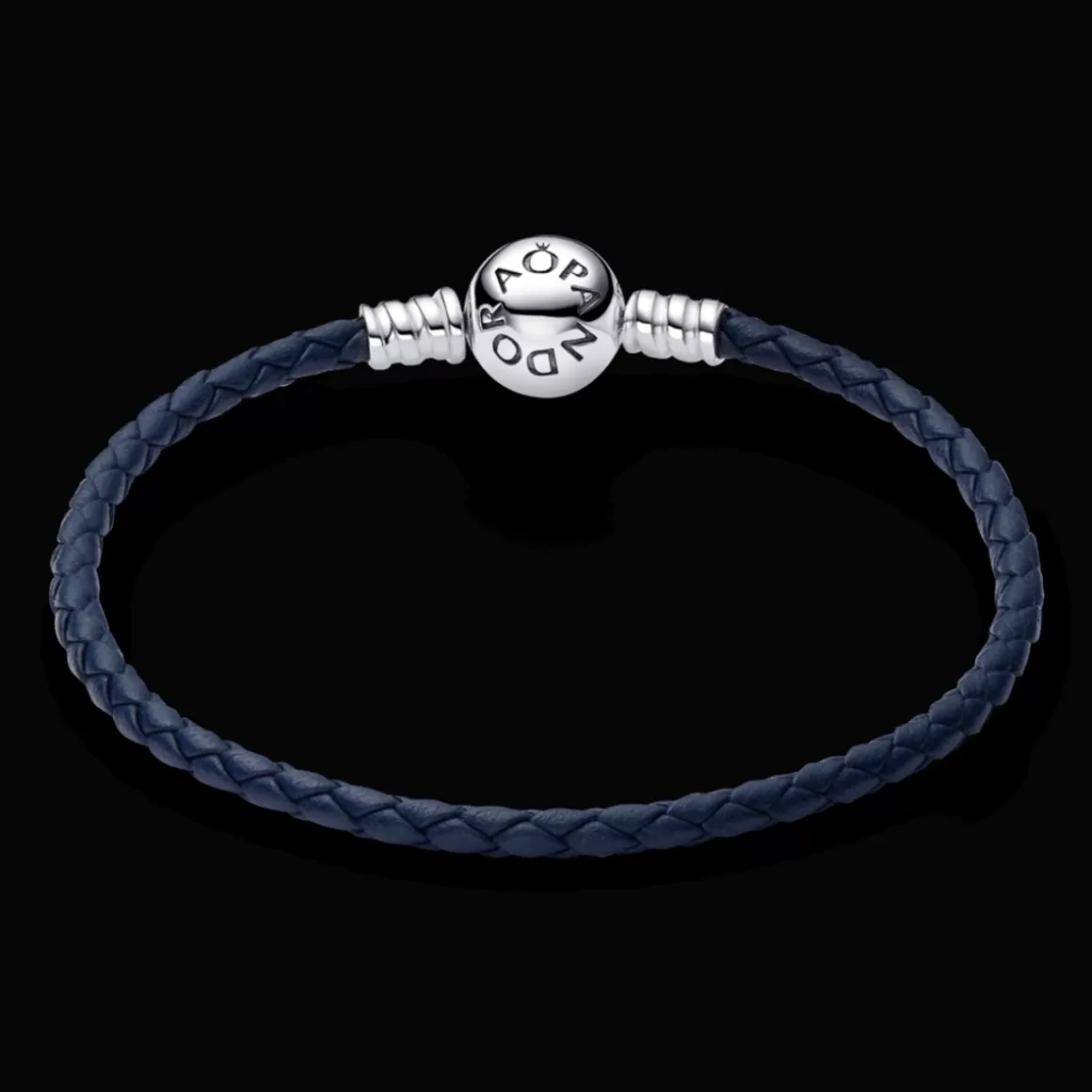 Pandora Braceletes Maleáveis Em Couro-Bracelete de Couro Azul e Fecho Redondo Prata