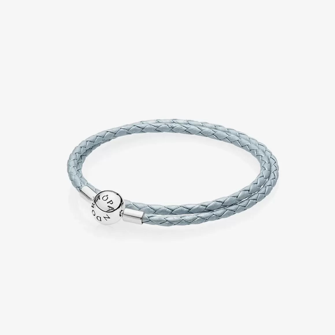 Pandora Braceletes Maleáveis Em Couro-Bracelete De Couro Duplo Trançado Azul-Claro