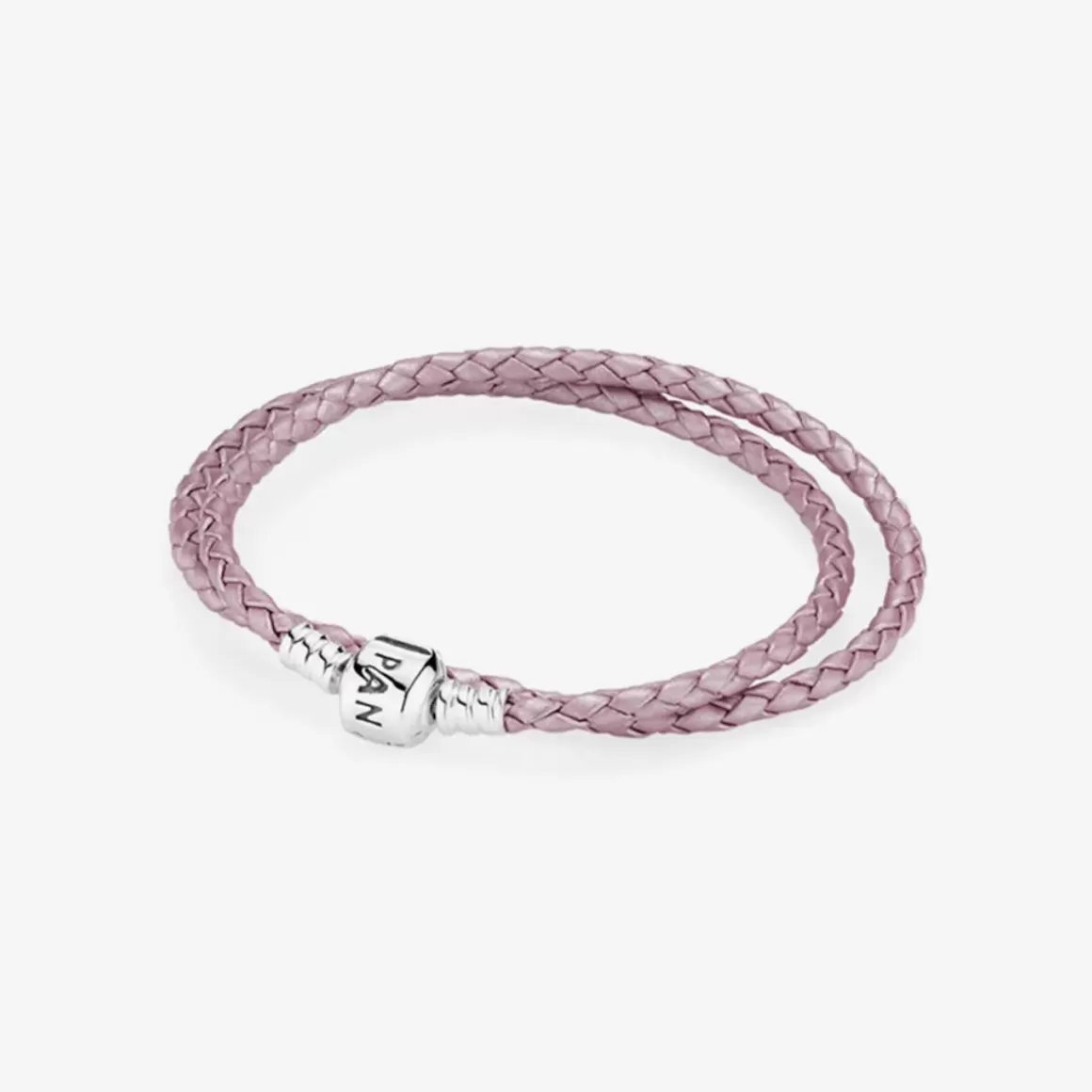 Pandora Braceletes Maleáveis Em Couro-Bracelete De Couro Trançado Rosa Metalizado De Duas Voltas