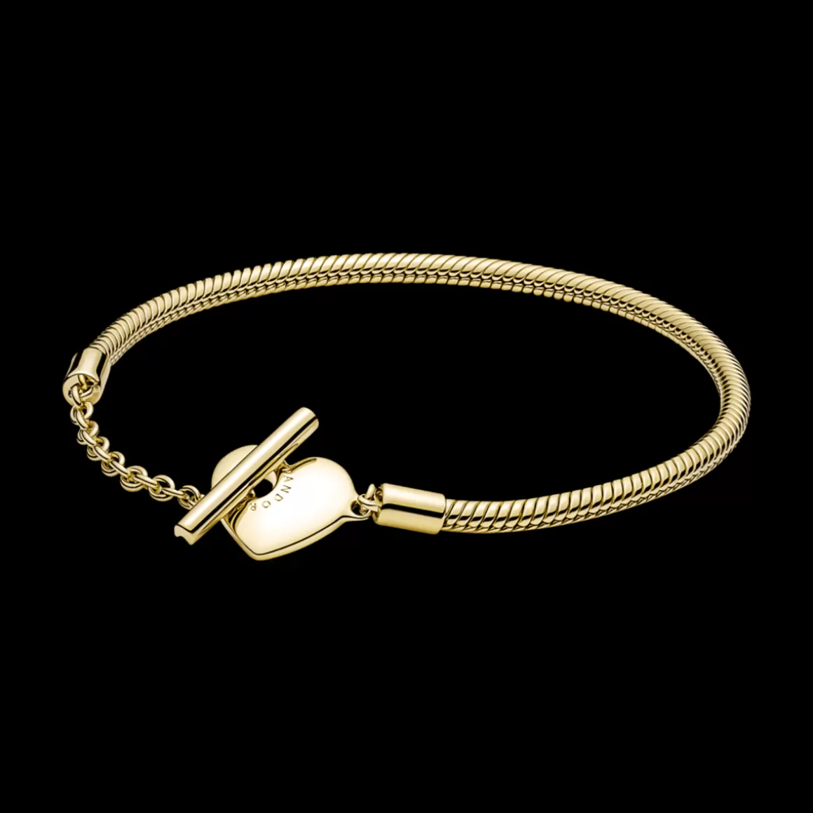 Pandora Braceletes Maleáveis Em Ouro | Bracelete De Ouro-Bracelete de Ouro em Trama e Fecho T Coração