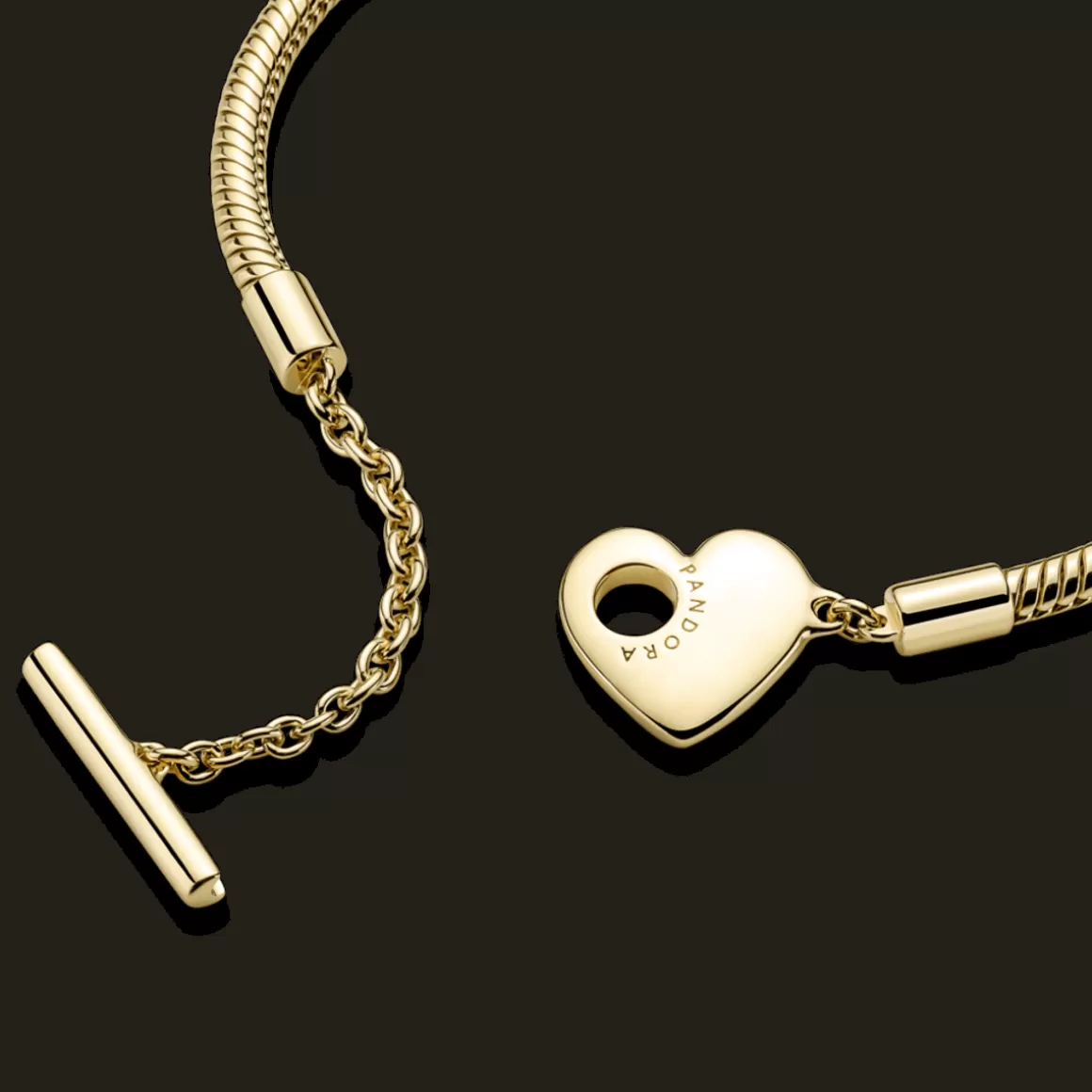 Pandora Braceletes Maleáveis Em Ouro | Bracelete De Ouro-Bracelete de Ouro em Trama e Fecho T Coração