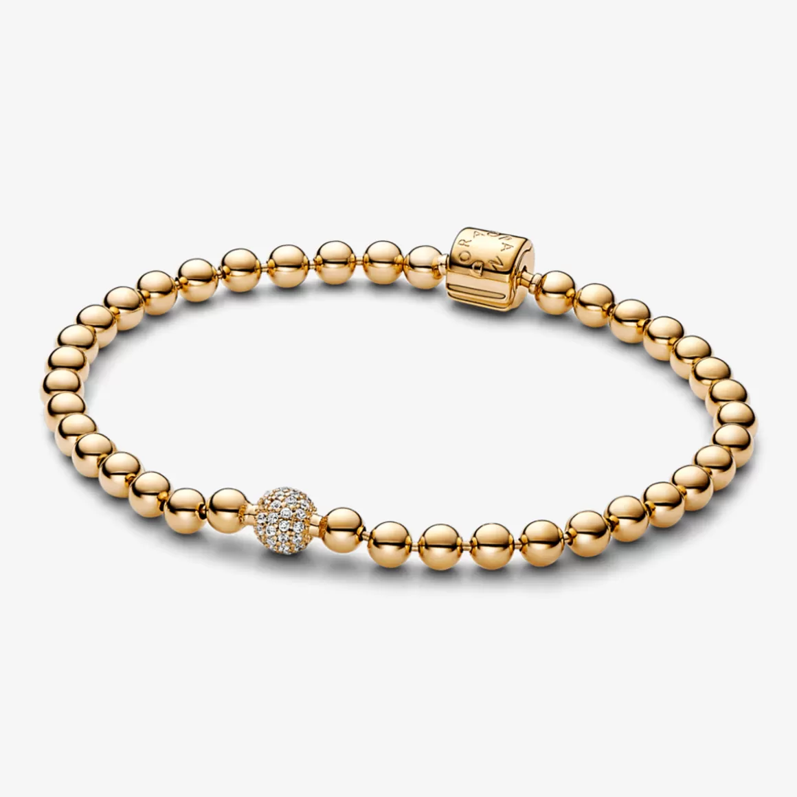 Pandora Braceletes Maleáveis Em Ouro-Bracelete de Ouro Maleável de Contas e Zircônias