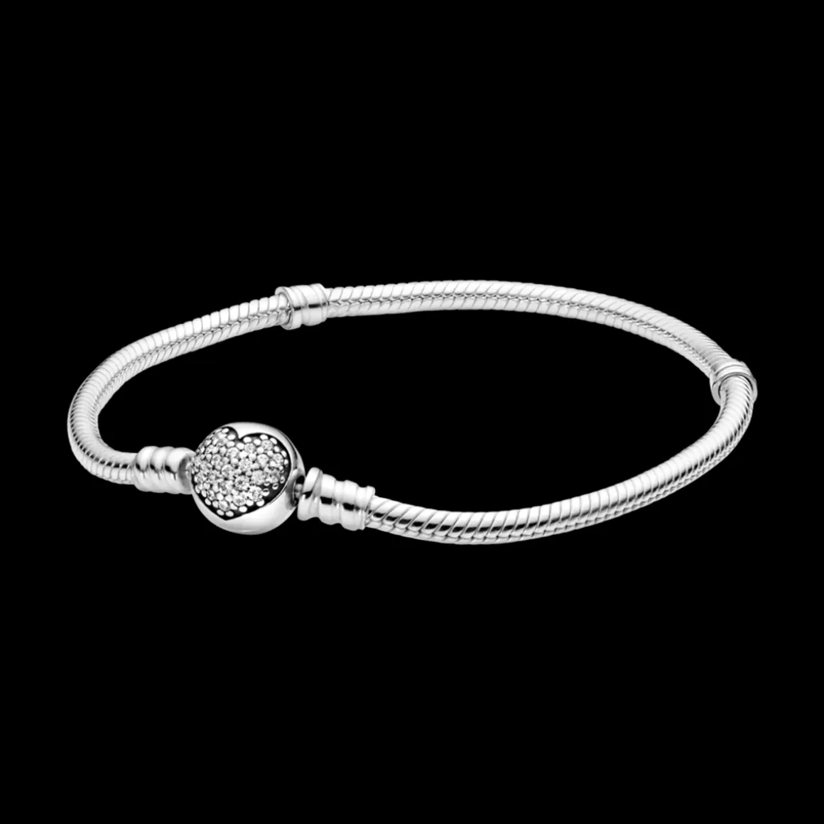 Pandora Braceletes De Prata-Bracelete de Prata e Fecho Redondo Coração Brilhante