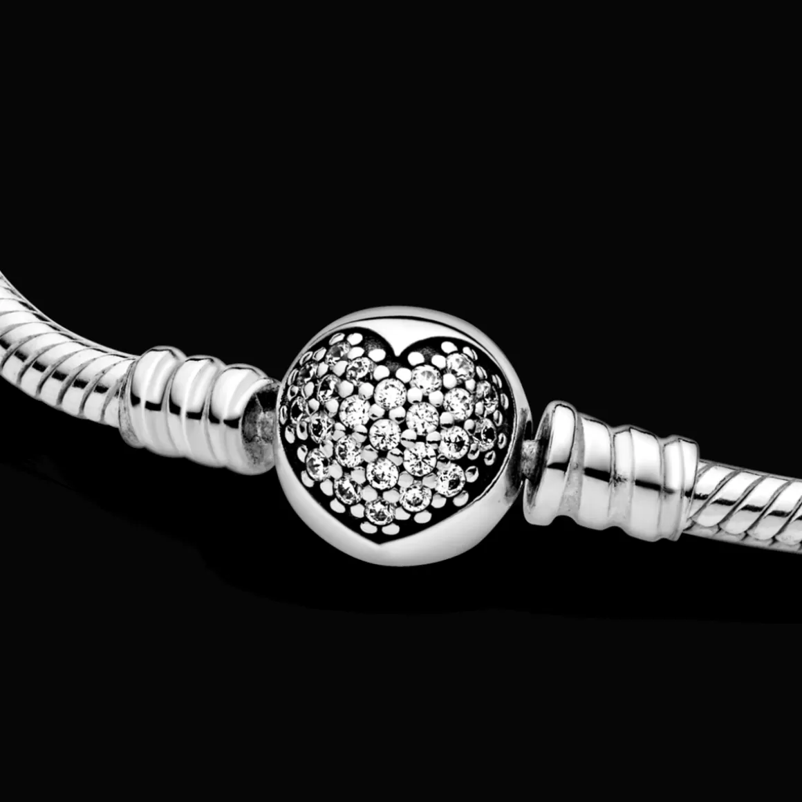 Pandora Braceletes De Prata-Bracelete de Prata e Fecho Redondo Coração Brilhante