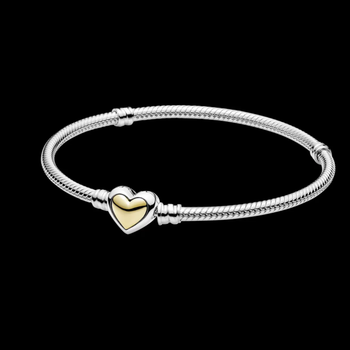Pandora Braceletes De Prata-Bracelete de Prata em Trama e Fecho Coração de Ouro