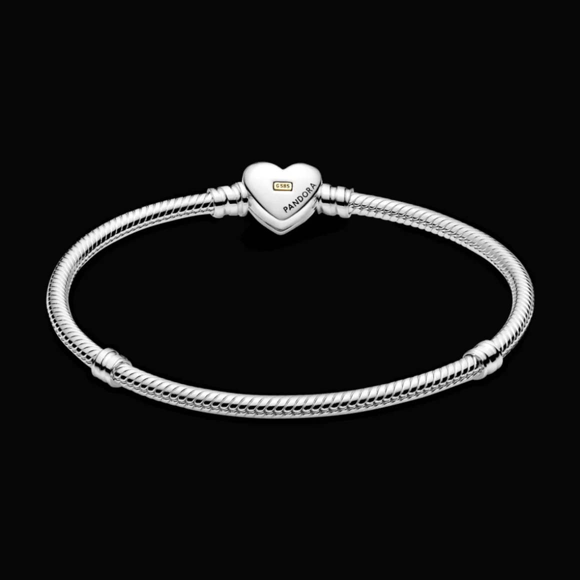 Pandora Braceletes De Prata-Bracelete de Prata em Trama e Fecho Coração de Ouro