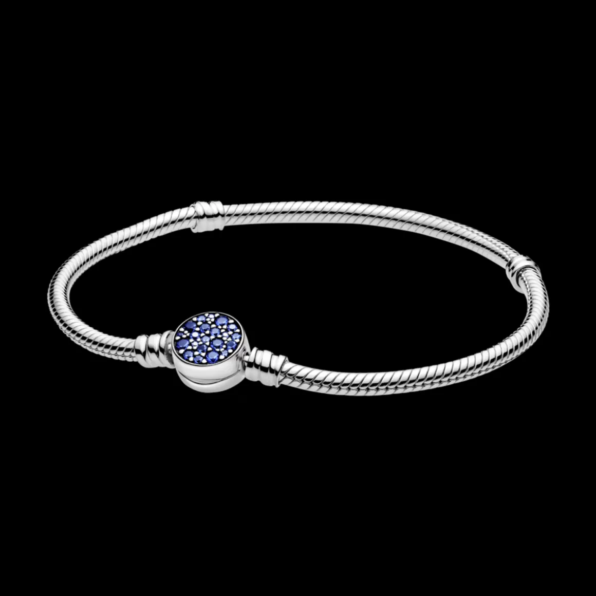 Pandora Braceletes Maleáveis Em Prata-Bracelete de Prata em Trama e Fecho em Pavé_Azul
