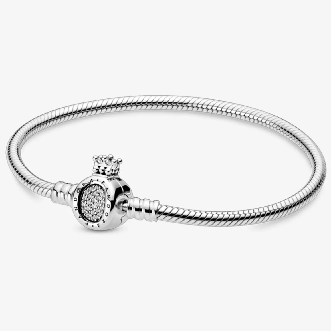 Pandora Braceletes Maleáveis Em Prata-Bracelete de Prata em Trama e Fecho O Coroado em Pavé
