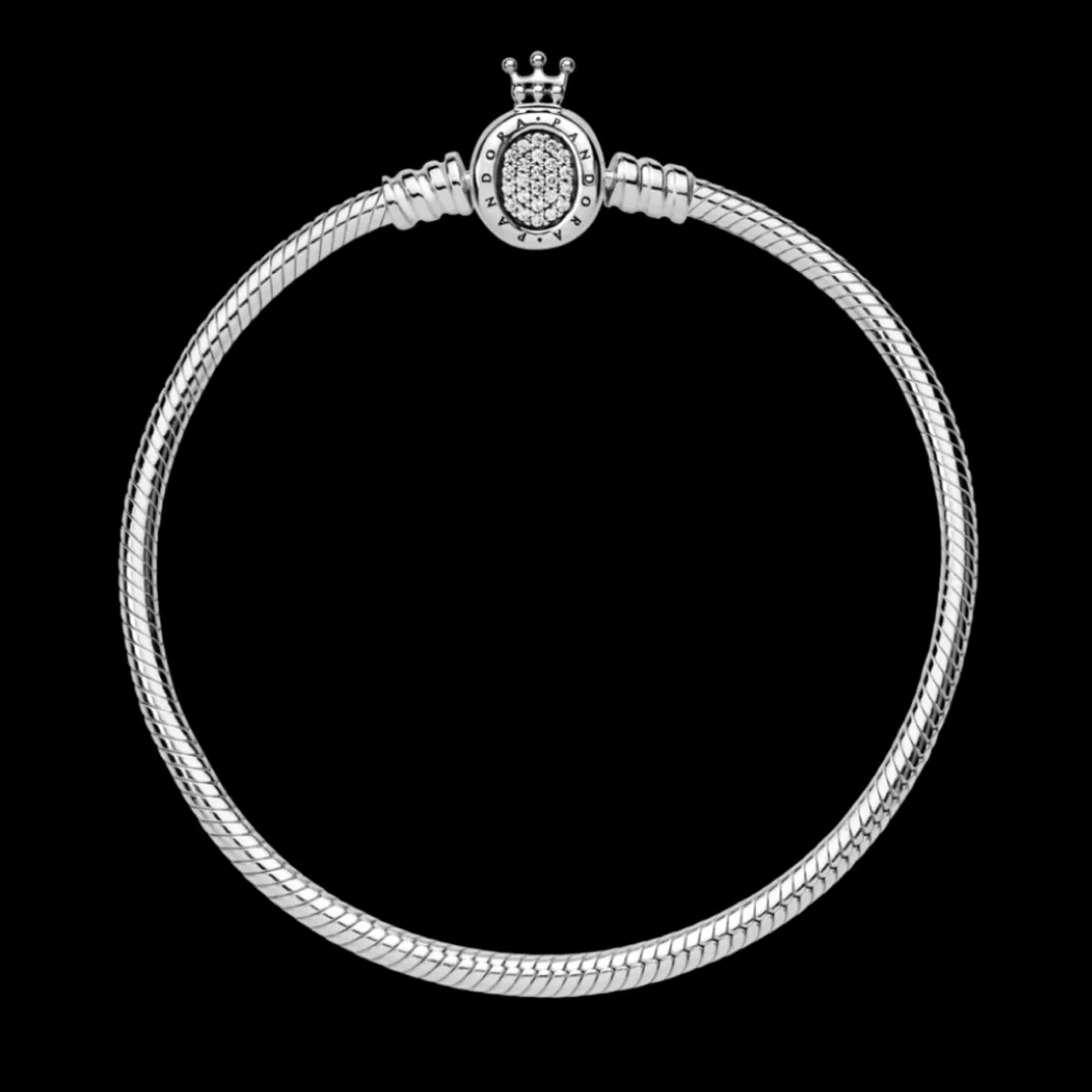 Pandora Braceletes Maleáveis Em Prata-Bracelete de Prata em Trama e Fecho O Coroado em Pavé