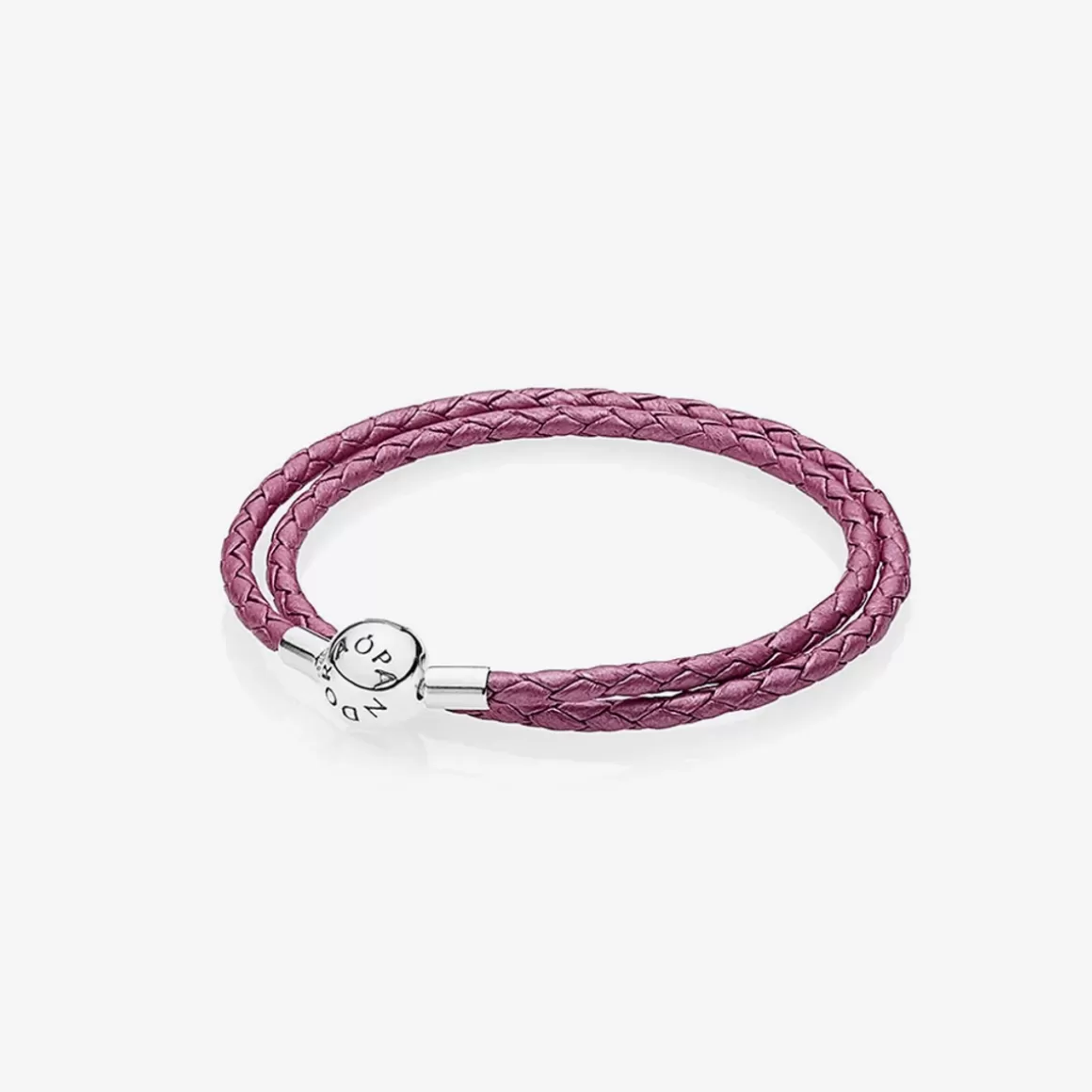 Pandora Braceletes Maleáveis Em Couro-Bracelete Duplo Trançado Rosa-Avermelhado