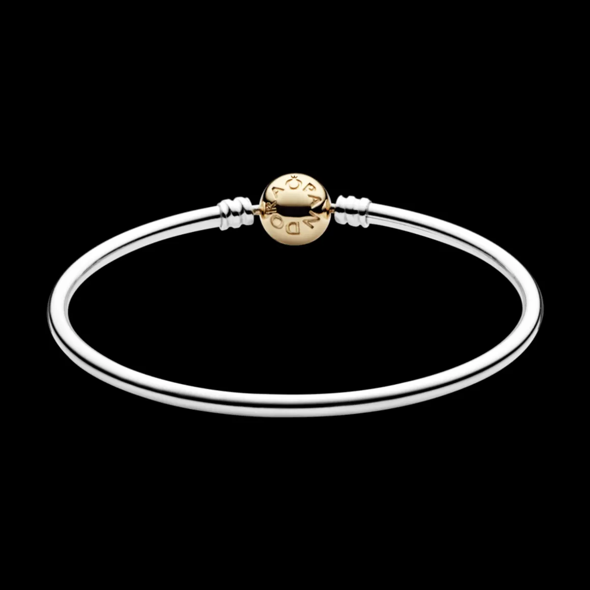 Pandora Braceletes Rígidos Dois Tons-Bracelete Moments Rigico Com Fecho De Ouro 14k