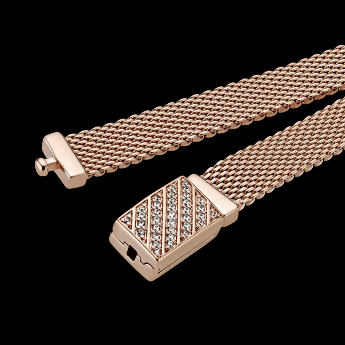 Pandora Braceletes De Ouro Rosé-Bracelete Ouro Rosé em Malha e Fecho Retangular em Pavé