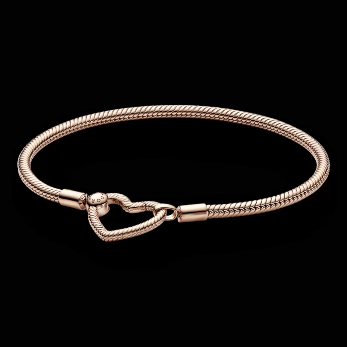 Pandora Braceletes De Ouro Rosé-Bracelete Ouro Rosé em Trama e Fecho Porta-Charms Coração