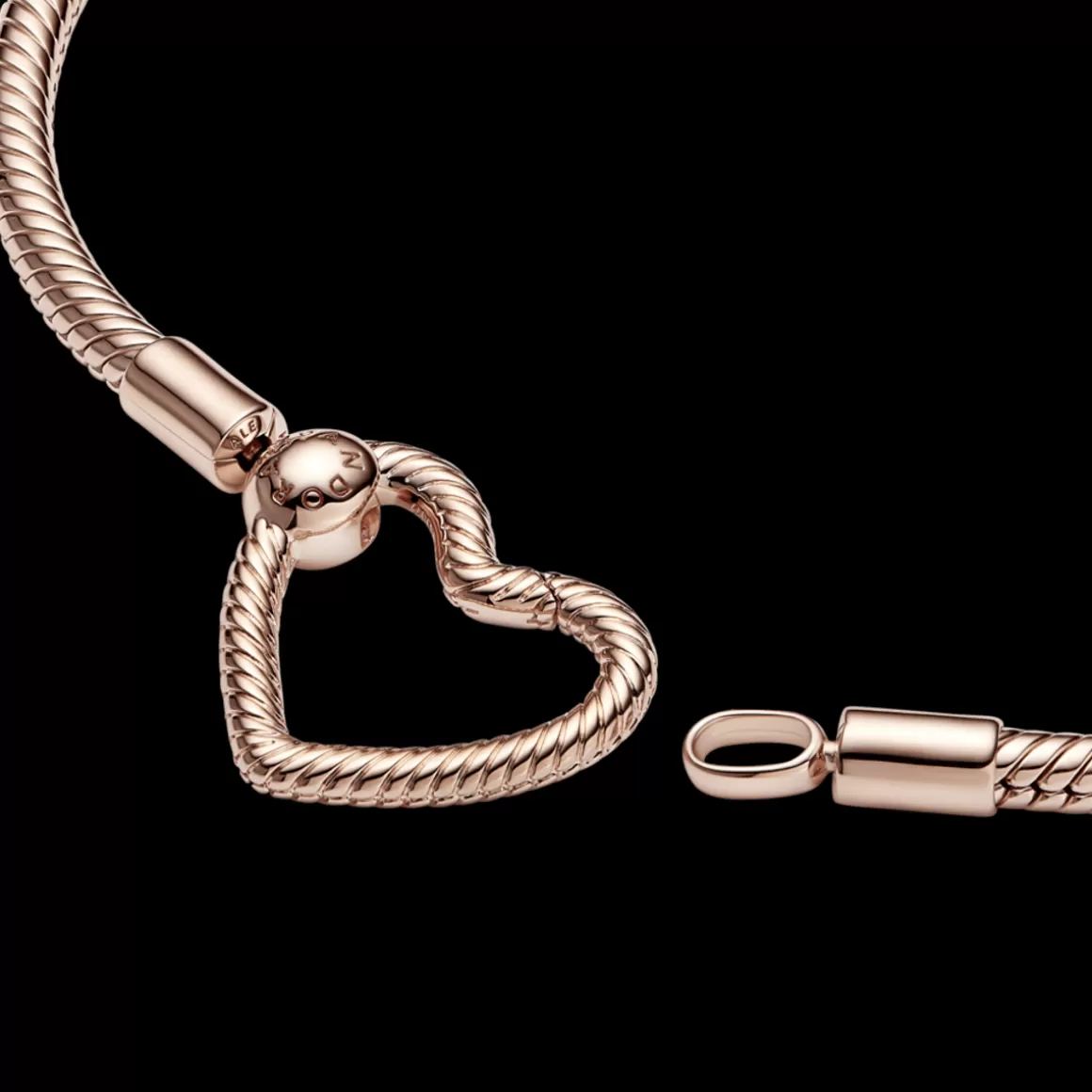 Pandora Braceletes De Ouro Rosé-Bracelete Ouro Rosé em Trama e Fecho Porta-Charms Coração