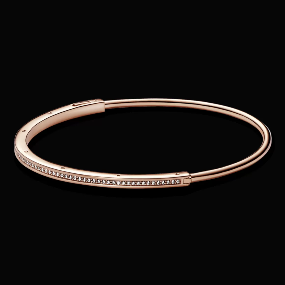 Pandora Braceletes Rígidos Em Ouro Rosé-Bracelete Ouro Rosé Rígido Logo e Pavé