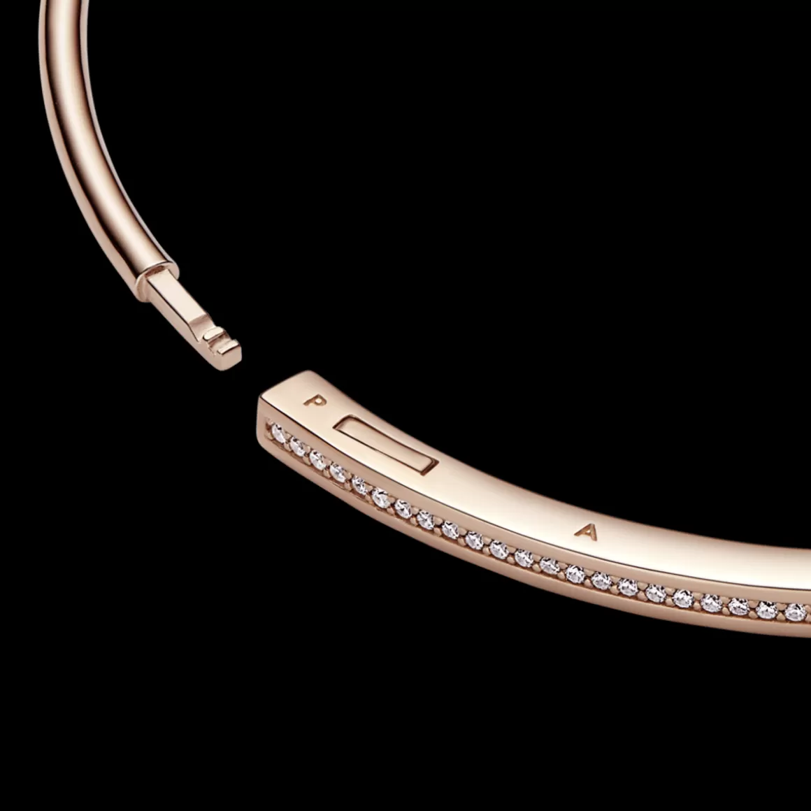 Pandora Braceletes Rígidos Em Ouro Rosé-Bracelete Ouro Rosé Rígido Logo e Pavé