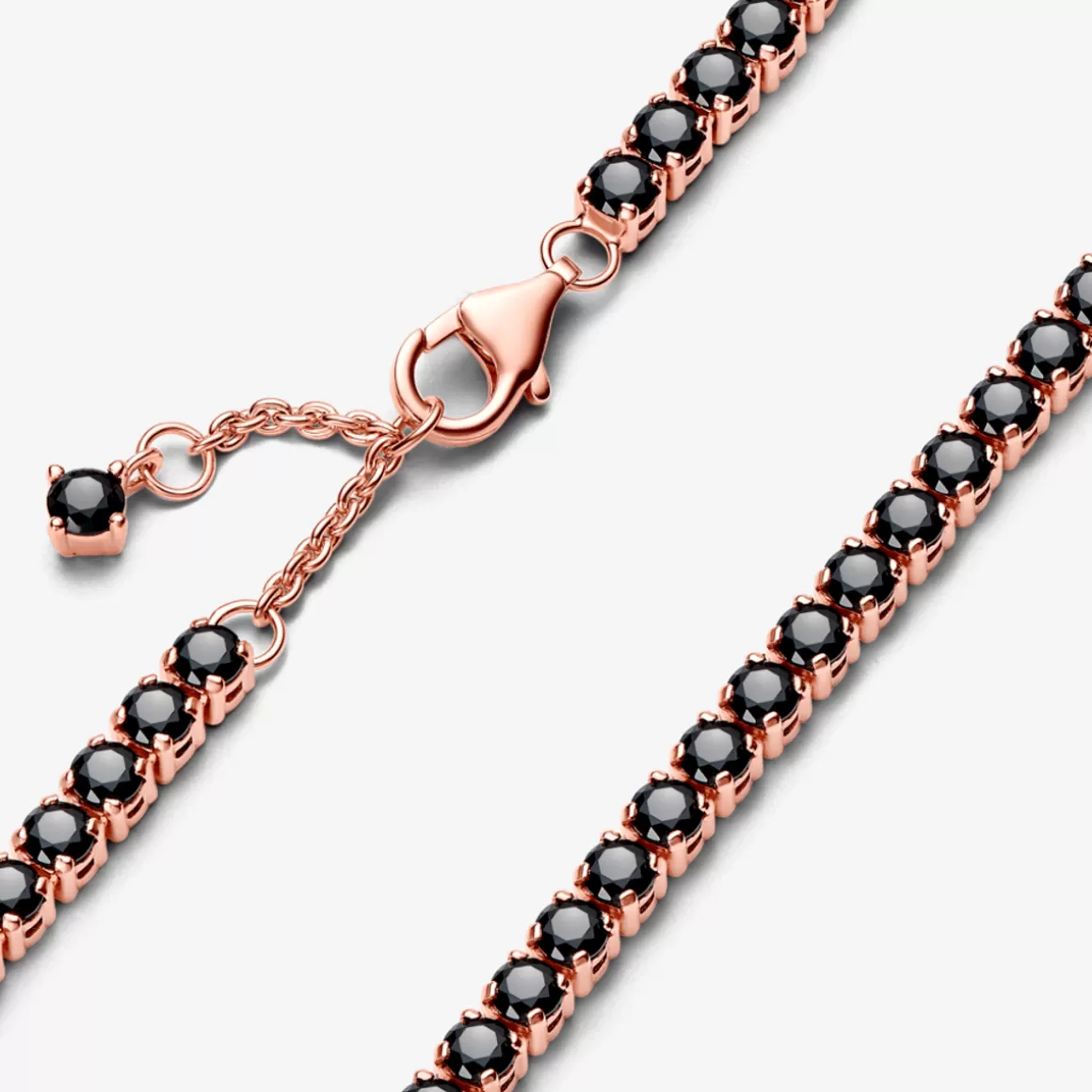 Pandora Braceletes Rígidos Em Ouro Rosé-Bracelete Ouro Rose Cravejado Cristal Preto