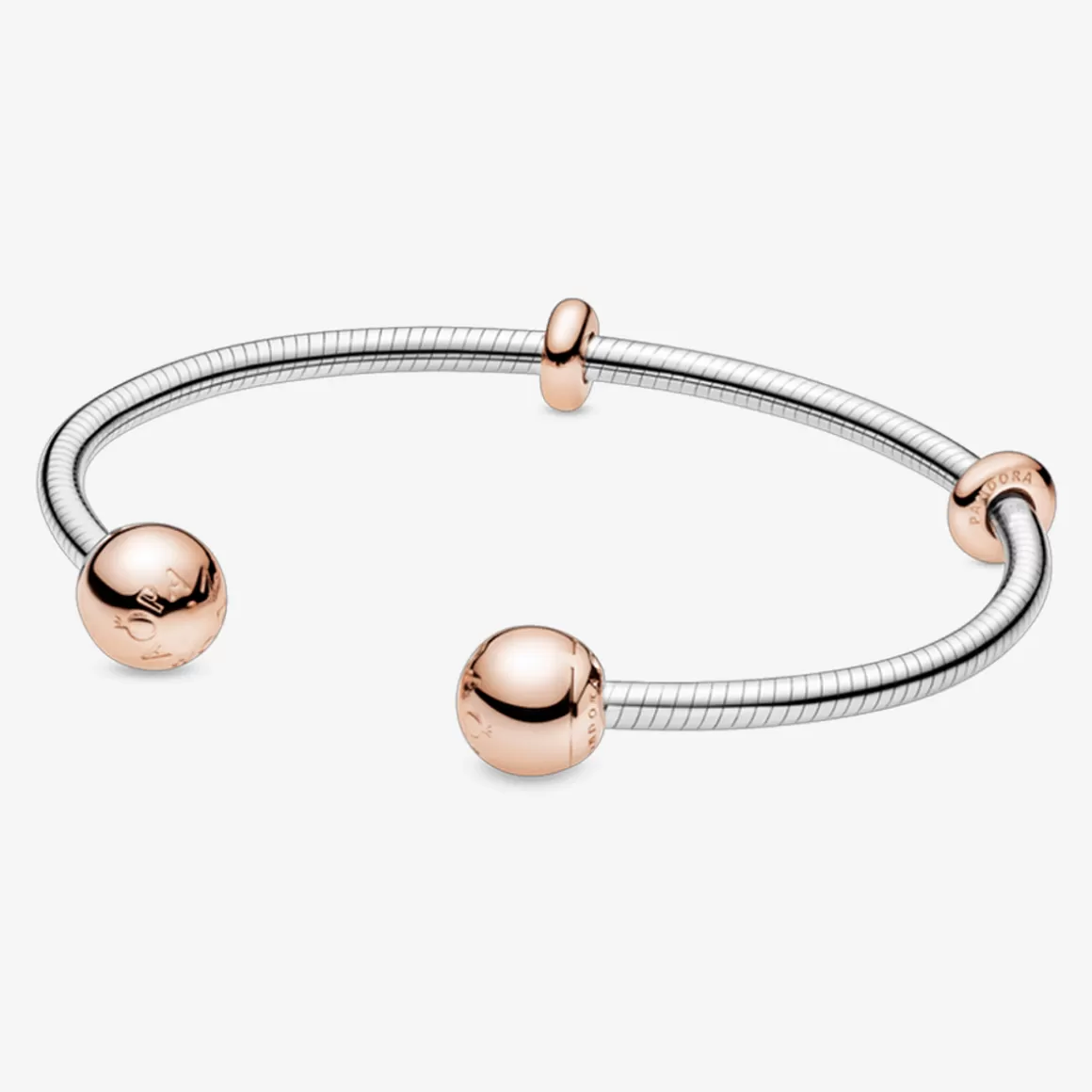 Pandora Braceletes Rígidos Dois Tons | Bracelete Dois Tons-Bracelete Crie _ Combine Evolution_Fecho Ouro Rose