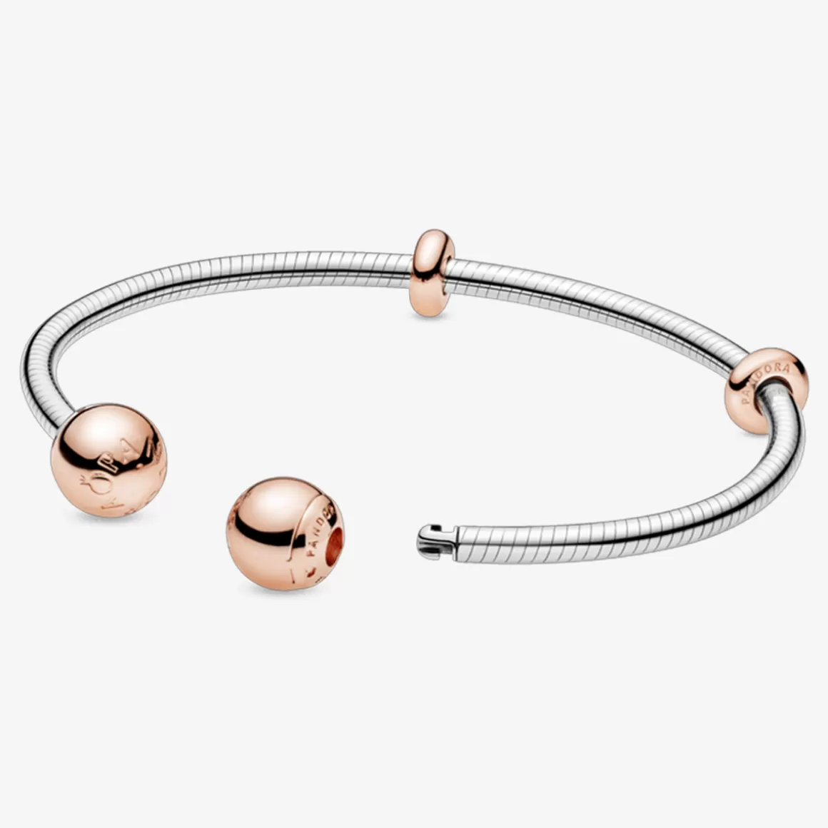 Pandora Braceletes Rígidos Dois Tons | Bracelete Dois Tons-Bracelete Crie _ Combine Evolution_Fecho Ouro Rose
