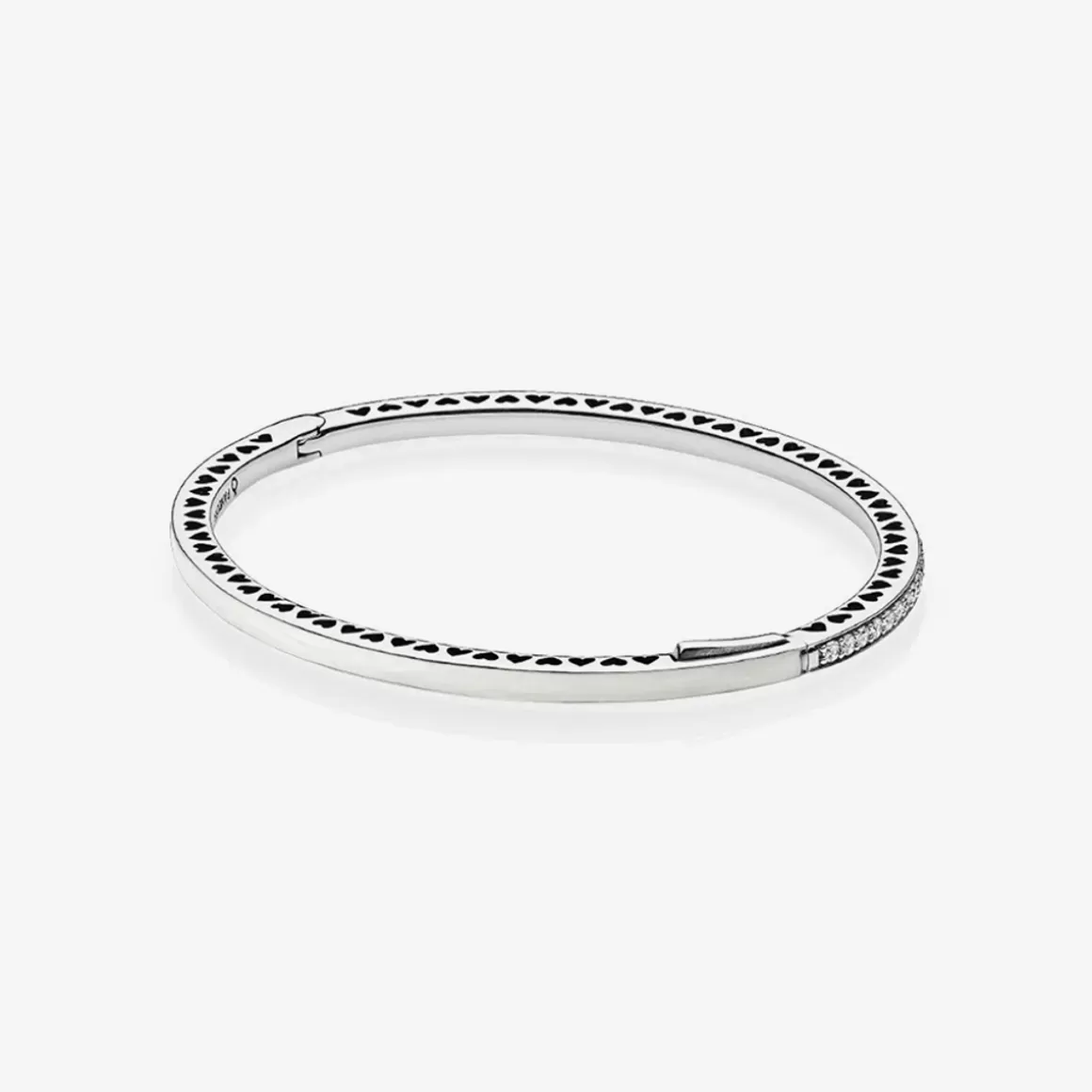 Pandora Braceletes Rígidos Em Prata-Bracelete Rígido Corações Radiantes Perolado