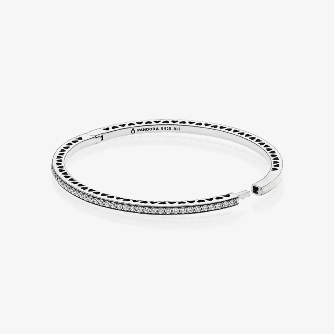 Pandora Braceletes Rígidos Em Prata-Bracelete Rígido Corações Radiantes Perolado