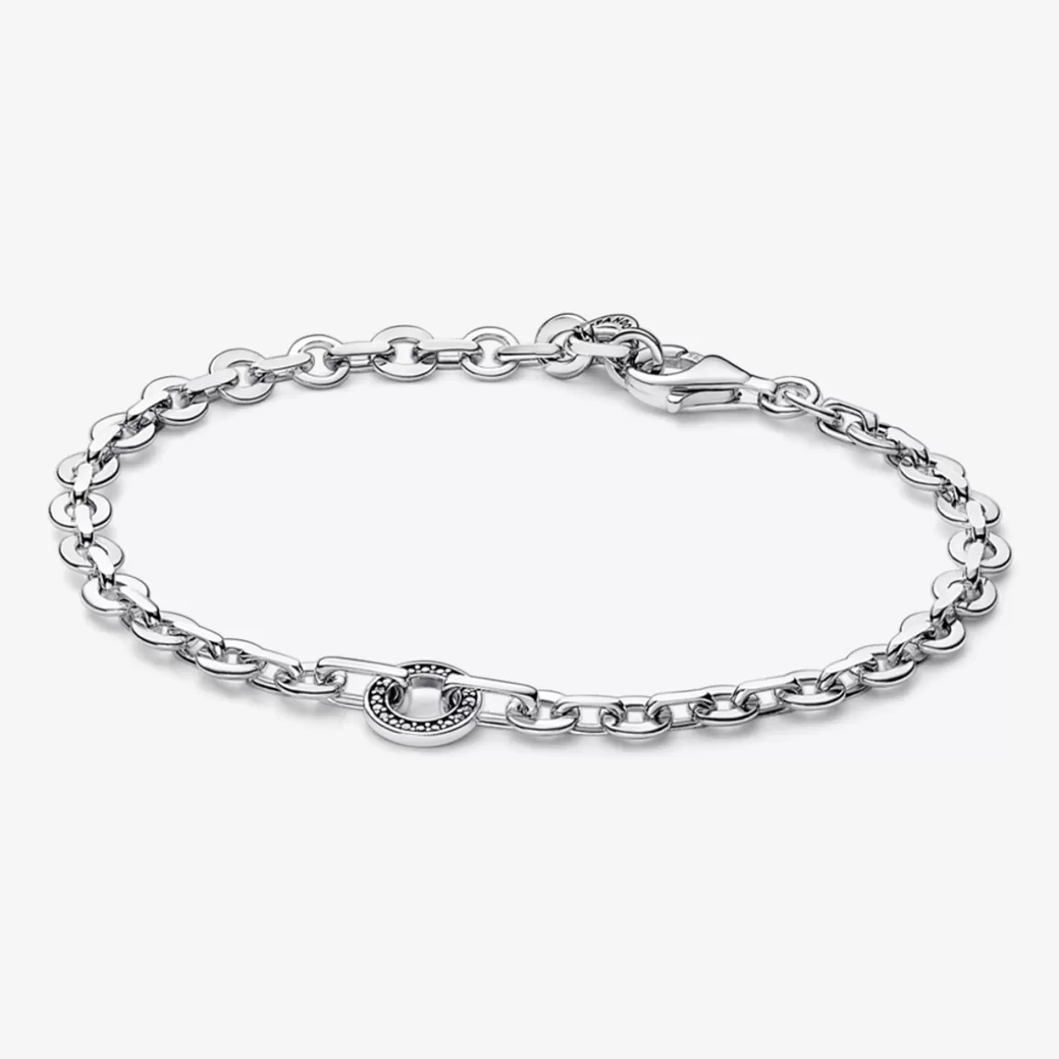 Pandora Braceletes De Prata-Bracelete Signature Pave De Prata Com Zirconia