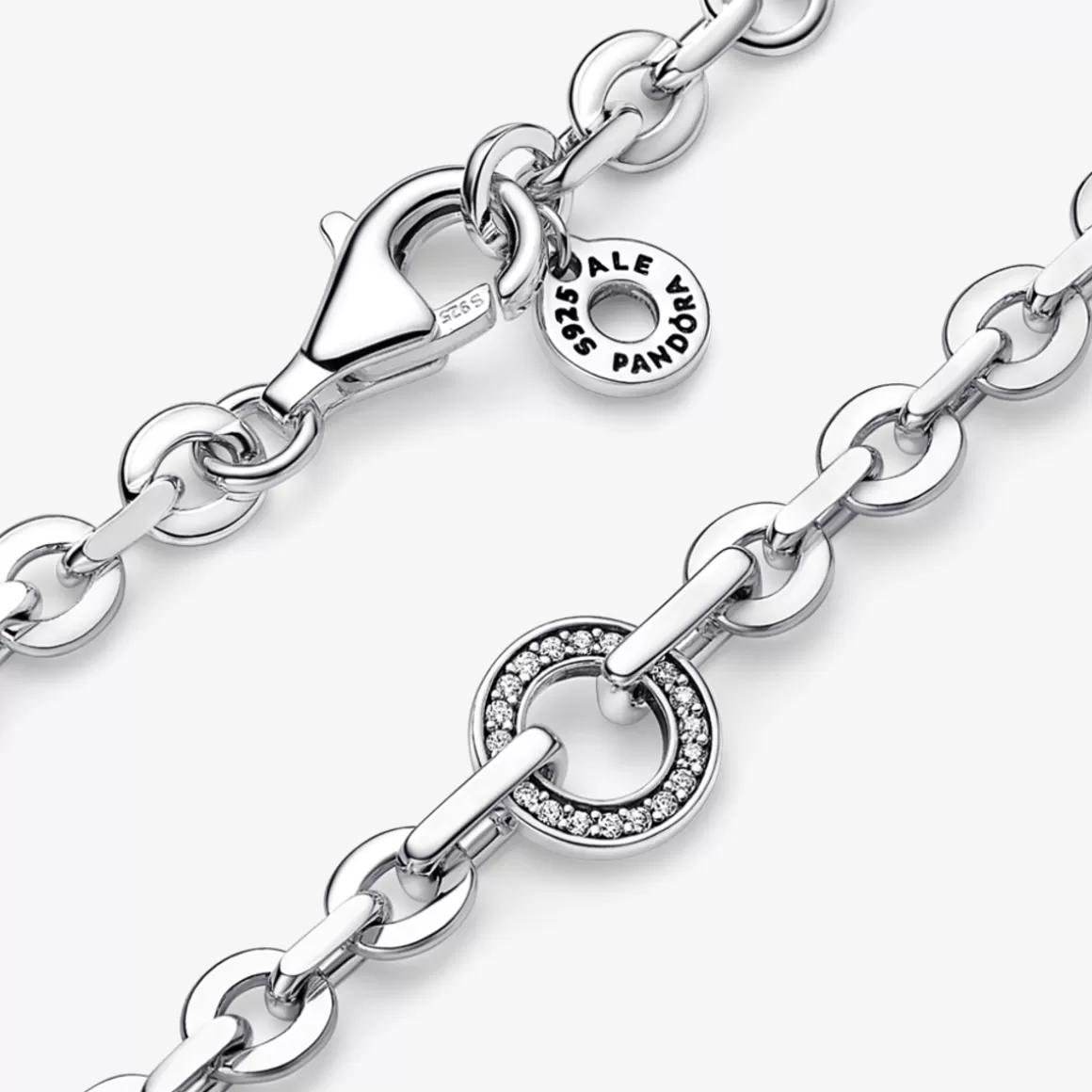 Pandora Braceletes De Prata-Bracelete Signature Pave De Prata Com Zirconia