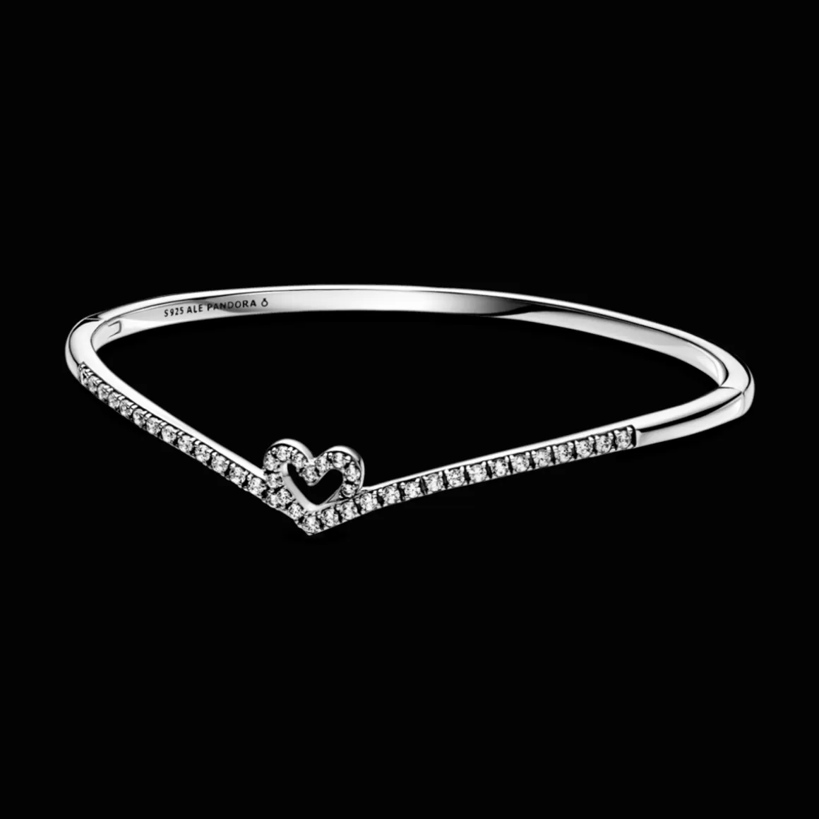 Pandora Braceletes Rígidos Em Prata-Bracelete Rígido Brilhante Em V Com Coração