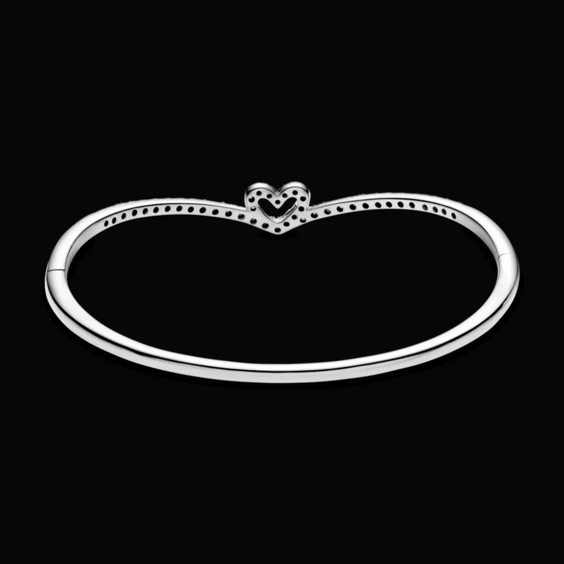 Pandora Braceletes Rígidos Em Prata-Bracelete Rígido Brilhante Em V Com Coração