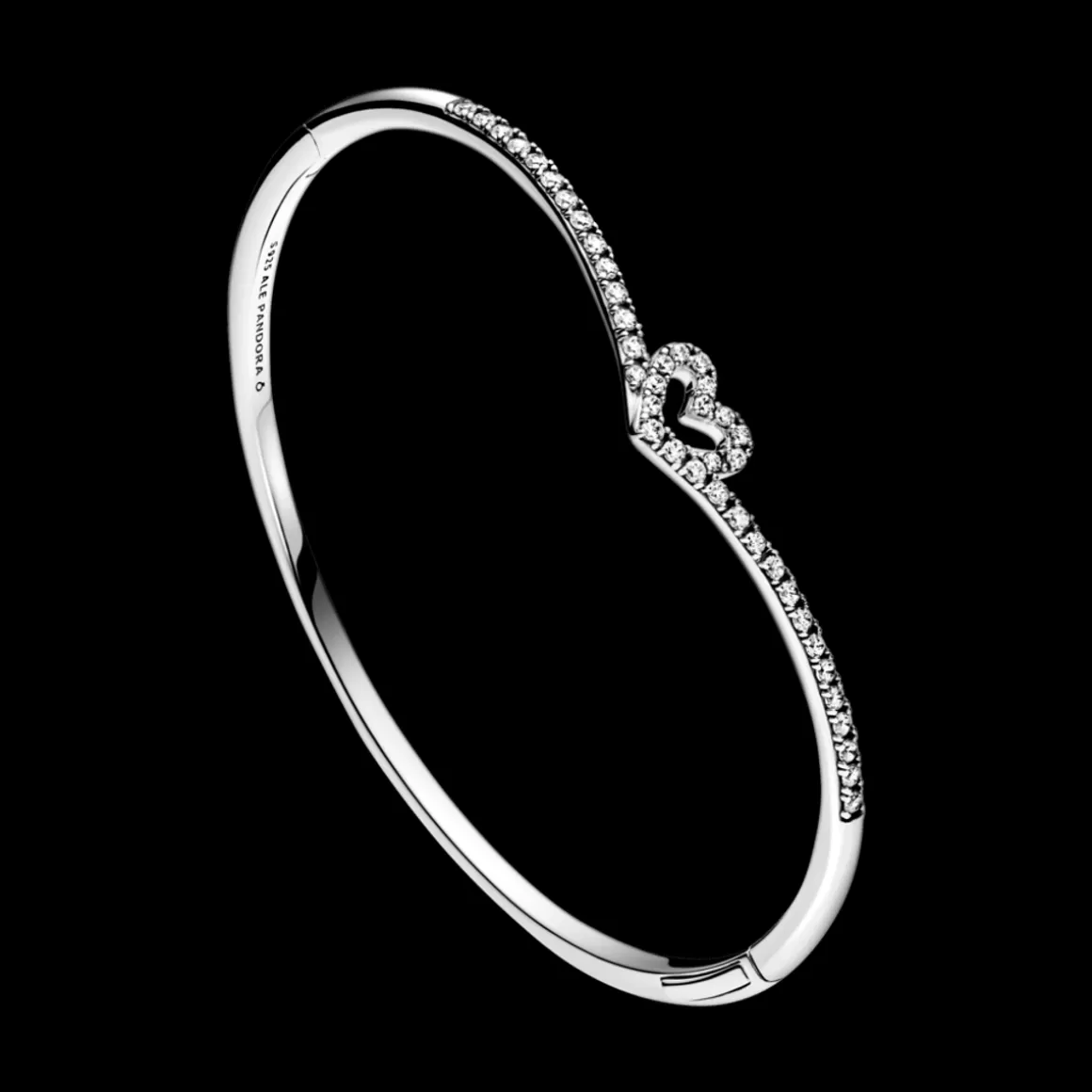 Pandora Braceletes Rígidos Em Prata-Bracelete Rígido Brilhante Em V Com Coração