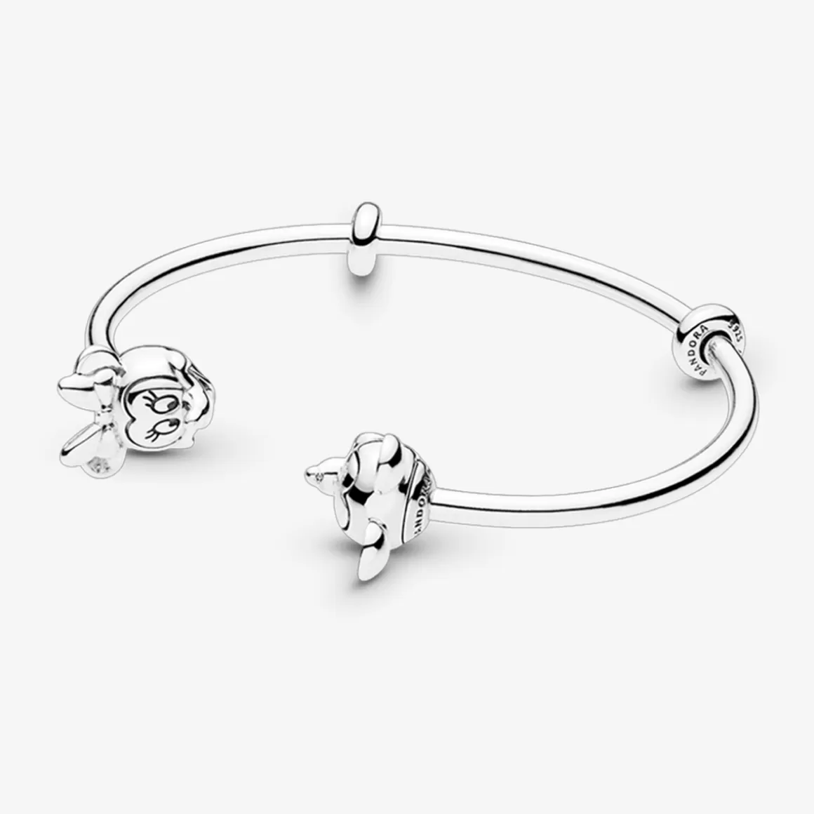 Pandora Braceletes Rígidos Em Prata | Braceletes De Prata-Bracelete Rigido Aberto Do Mickey E Da Minnie