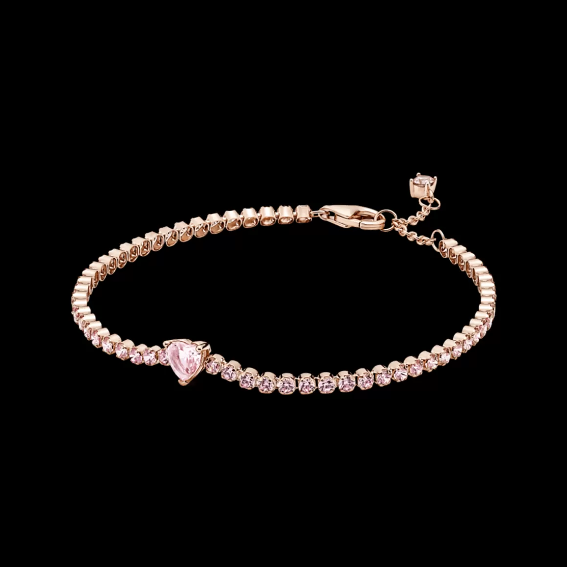 Pandora Braceletes De Ouro Rosé-Bracelete Riviera Coracao Brilhante Rosa