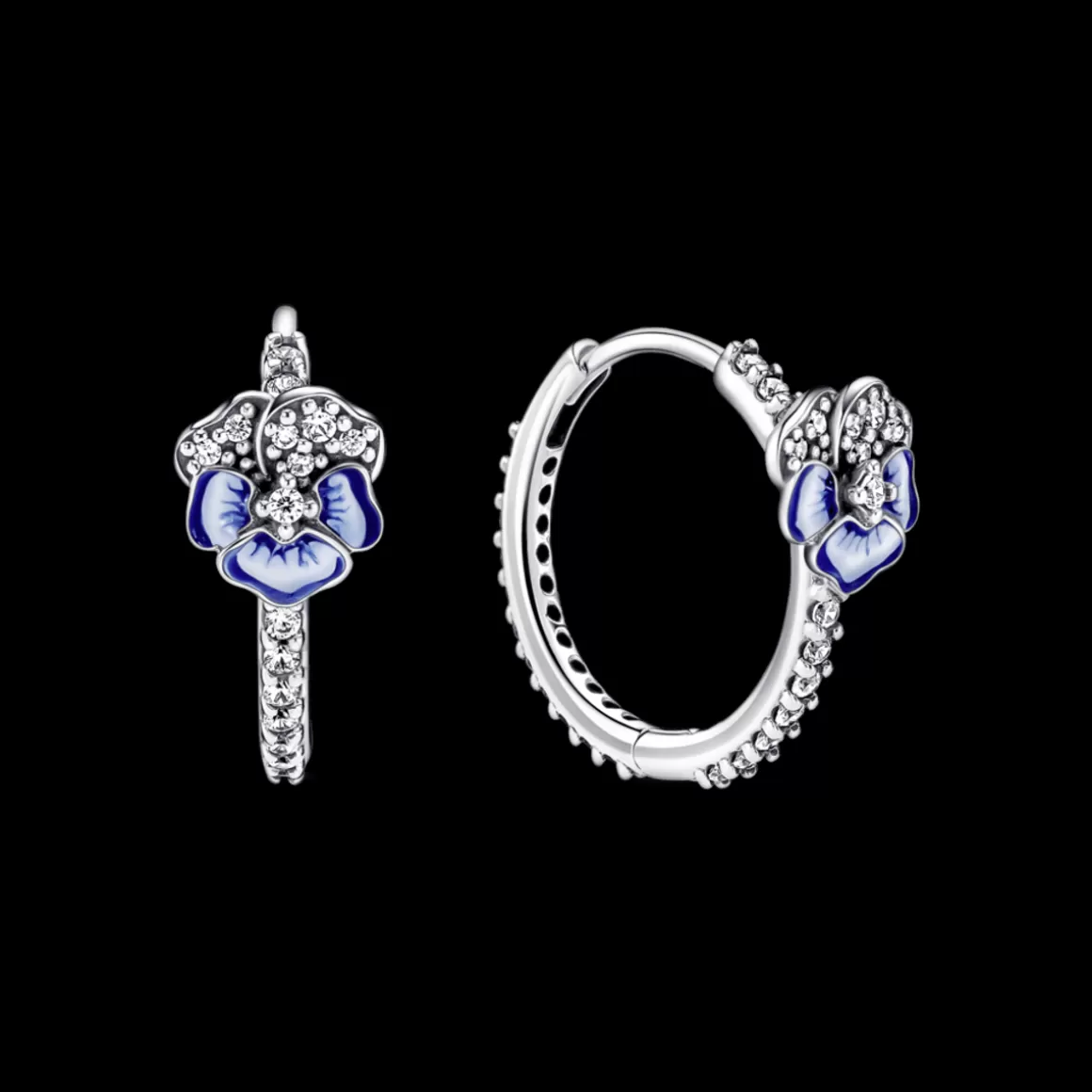 Pandora Brinco Esmaltado-Brinco Argola Prata Flor Azul Amor Perfeito