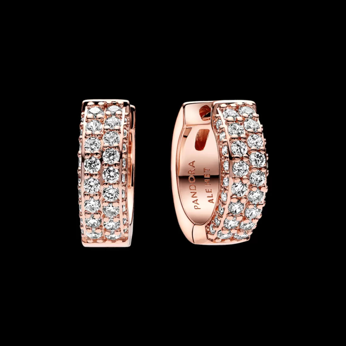 Pandora Brincos De Argola Ouro Rosé-Brinco Argola Rosé e Fila Dupla com Zircônias